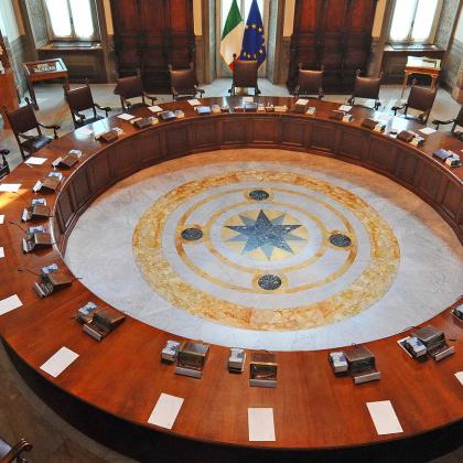 La sala del Consiglio dei Ministri a Palazzo Chigi